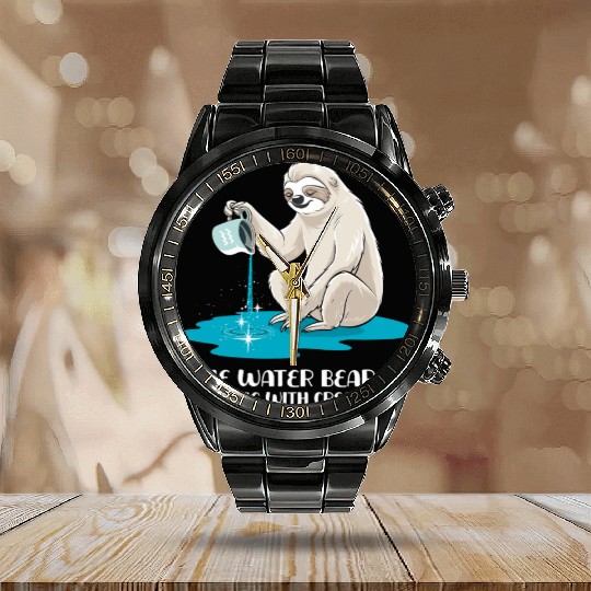 Aquarius Zodiac Sloth: The Water Bearer Flowing Calendar Steel Band Watch