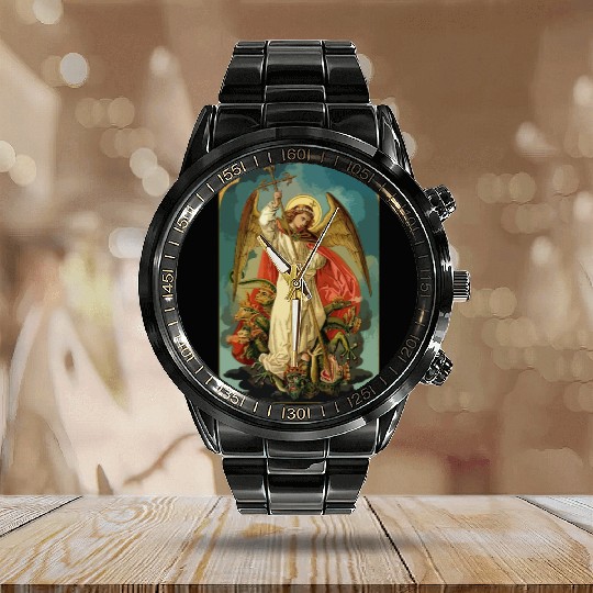 Saint Michael the Archangel Calendar Steel Band Watch