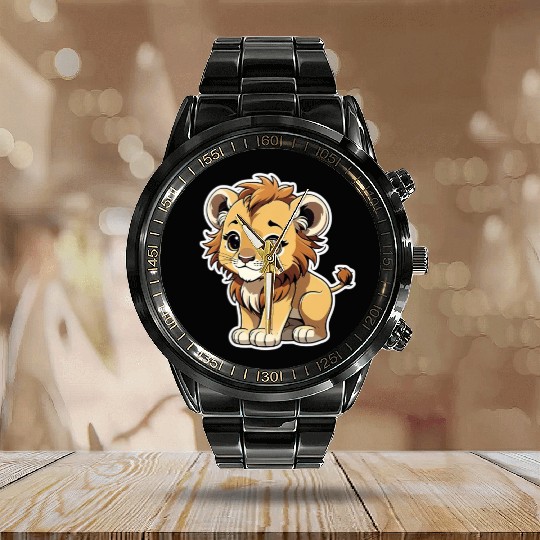 Lion Chibi-Style Sticker Calendar Steel Band Watch