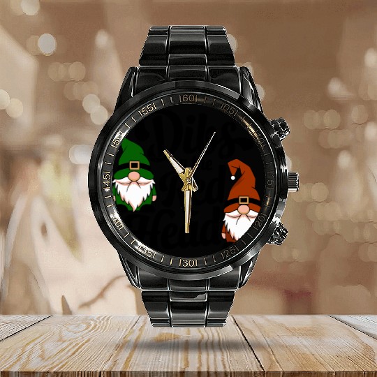 Dibs On The Red Head Irish Gnomes Funny Saint Patr Calendar Steel Band Watch