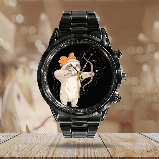 Sagittarius Zodiac Sloth Bow and Stars Calendar Steel Band Watch