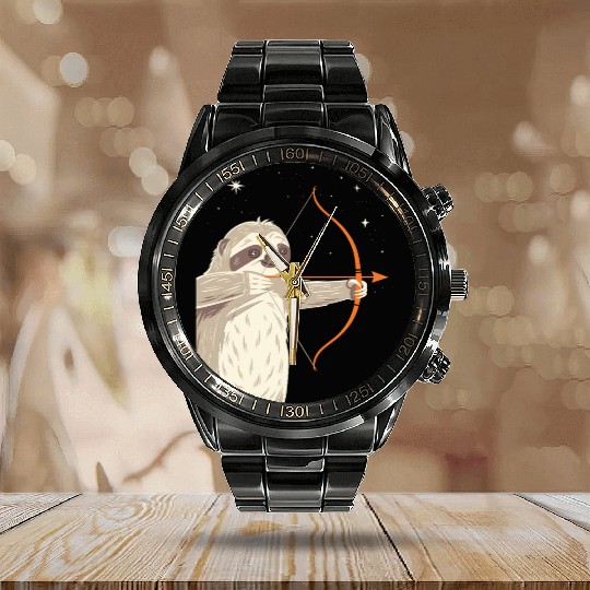 Sagittarius Zodiac Sloth Archer in the Stars Calendar Steel Band Watch