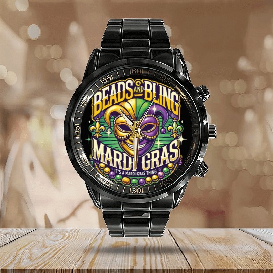 Beads And Bling Mardi Gras Mask Extravaganza Calendar Steel Band Watch
