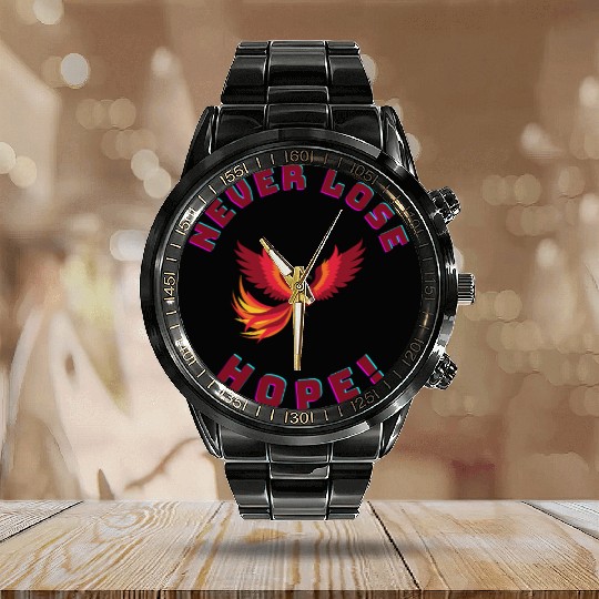 Never Lose Hope – Phoenix Rebirth Inspiration Meme Calendar Steel Band Watch