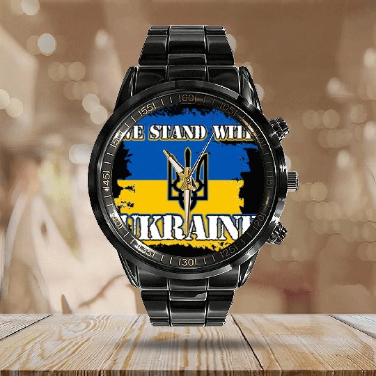We Stand With Ukraine Support Calendar Steel Band Watch