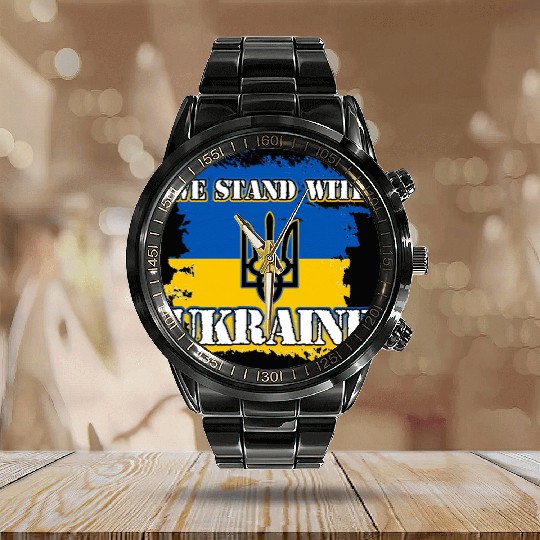 We Stand With Ukraine Support Calendar Steel Band Watch