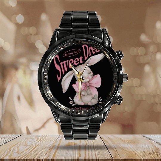 Happy Easter Bunny Coquette Bow Sweet Dream Easter Calendar Steel Band Watch