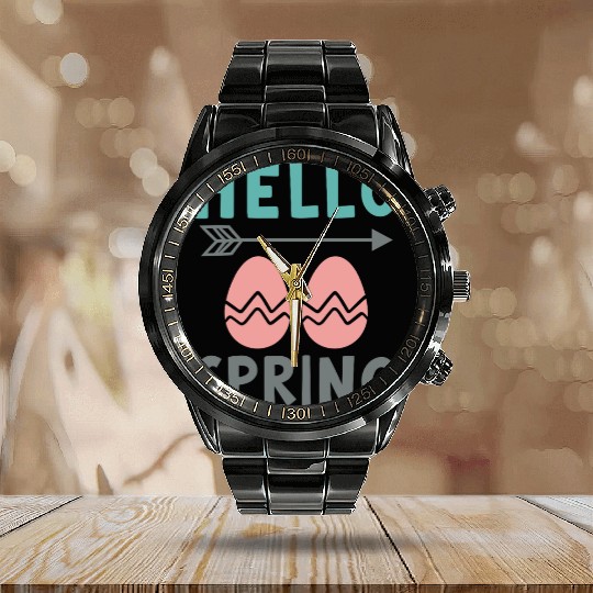 Hello Spring - Spring Design with Easter Eggs Calendar Steel Band Watch