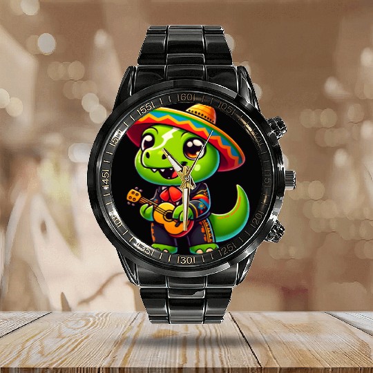 Dino Mariachi Cinco de Mayo Guitar Calendar Steel Band Watch