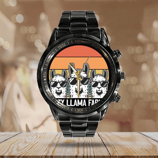 Funny Alpaca Llama Farmer - Crazy Llama Farmer Calendar Steel Band Watch