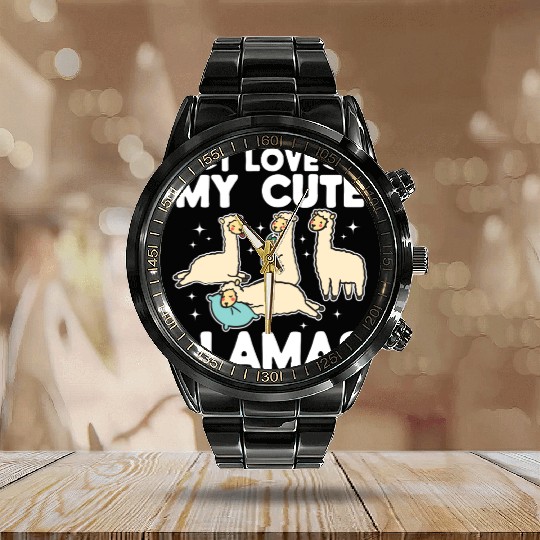 Alpaca Lover Llama Lover - I love my cute Llamas Calendar Steel Band Watch