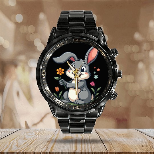 Funny Easter Bunny Cute Bunny Easter Calendar Steel Band Watch