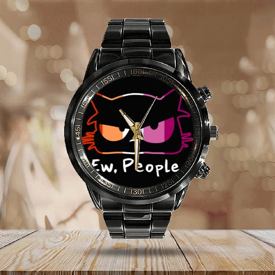 Cat Grumpy Face Ew People Lesbian Pride Colors Calendar Steel Band Watch