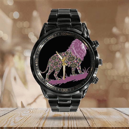 Star of David Pattern 1 Lion of Judah Calendar Steel Band Watch