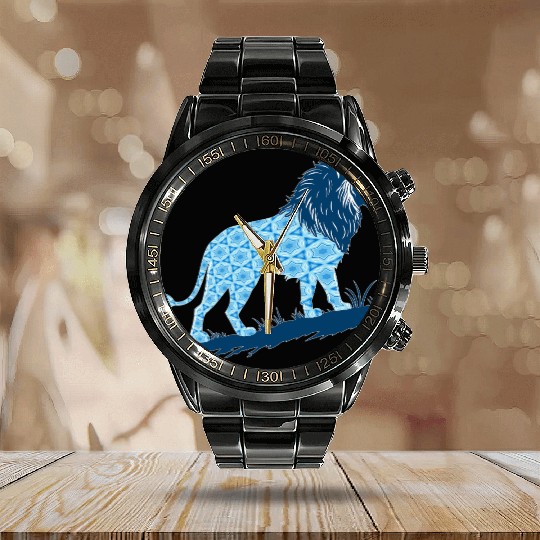 Star of David Pattern 2 Lion of Judah Calendar Steel Band Watch