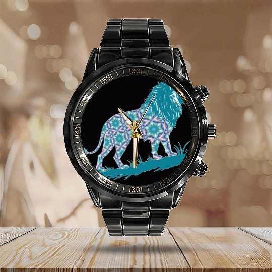 Star of David Pattern 8 Lion of Judah Calendar Steel Band Watch