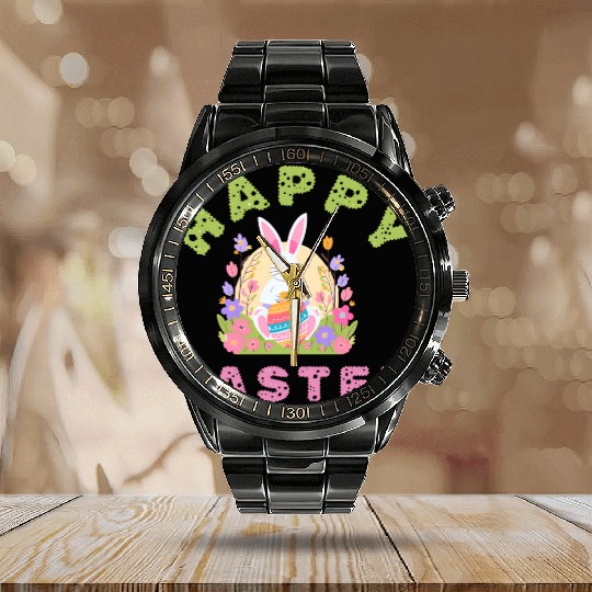 Happy Easter | Cute Easter Design Calendar Steel Band Watch