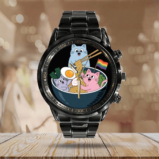 Cats Ramen Rainbow LGBTQ Gay Lesbian Pride Ally Calendar Steel Band Watch