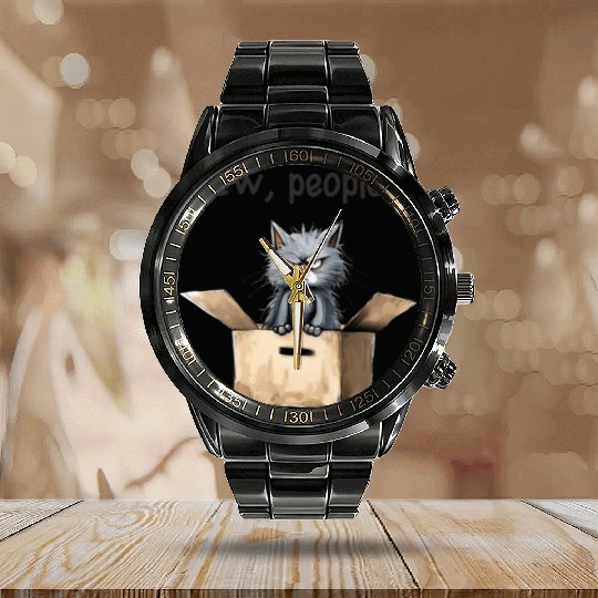 Ew people; cat; cat lovers; funny cat; cranky; Calendar Steel Band Watch