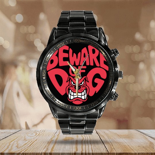 Beware of DOG Calendar Steel Band Watch