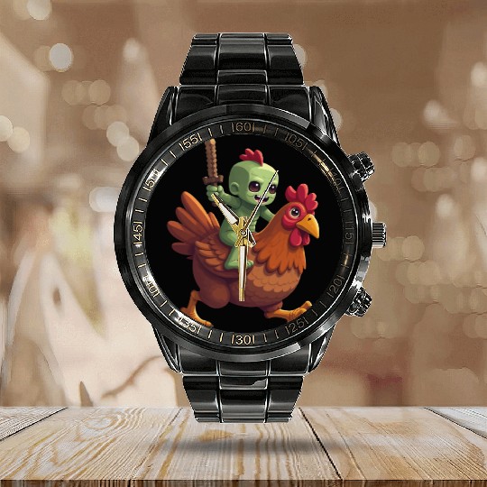 Zombie Chicken Jockey Calendar Steel Band Watch