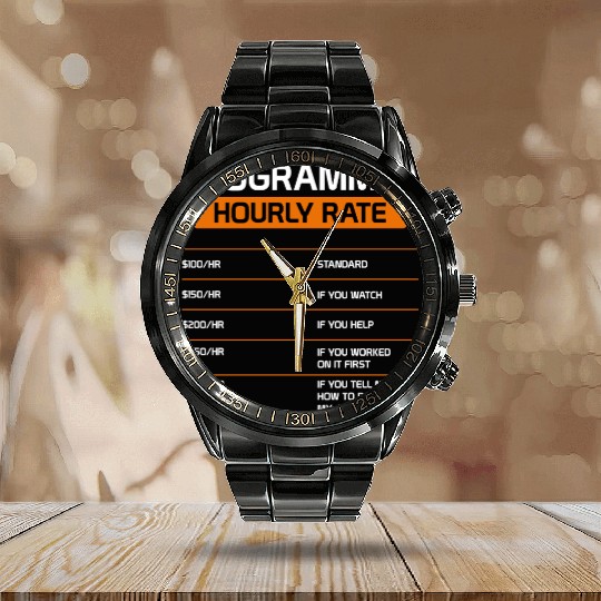 Programmer Hourly Rate Funny Computer Science Calendar Steel Band Watch