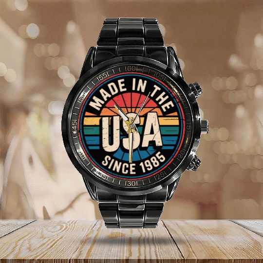 Made in USA 1985 Calendar Steel Band Watch | Retro Birthday Gift
