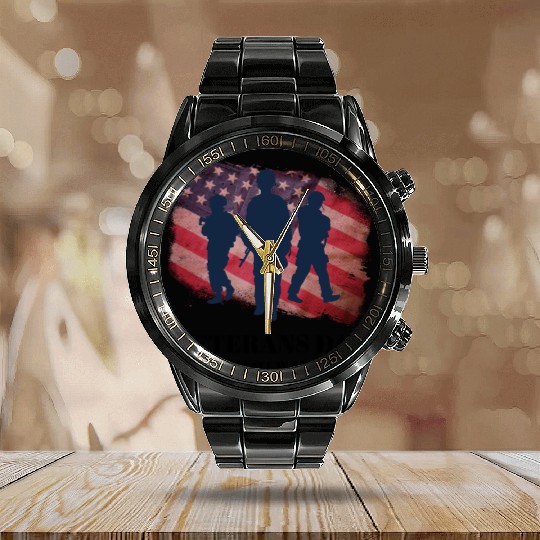 Memorial Day Patriotic Calendar Steel Band Watch
