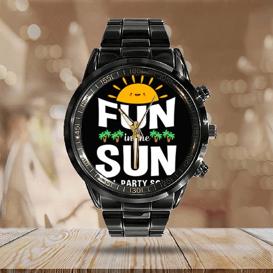 Pool Party Squad Summer Vacation Calendar Steel Band Watch