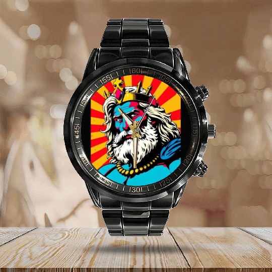 Bold Pop Art Zeus – Colorful Greek God Illustratio Calendar Steel Band Watch
