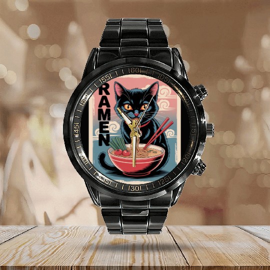 Ramen Cat Japanese Style Calendar Steel Band Watch