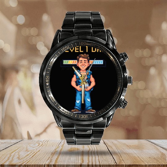 Funny Retro Gamer Dad Pixel Art Father's Day Gift Calendar Steel Band Watch