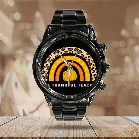 Thanksgiving Teacher One Thankful Calendar Steel Band Watch