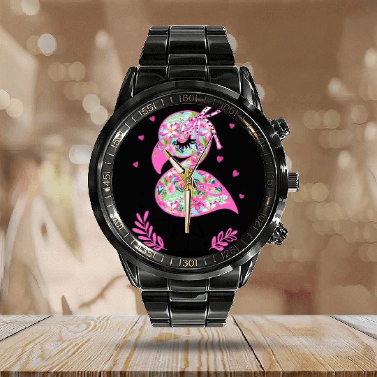 Tropical Flamingo Coquette Summer Calendar Steel Band Watch
