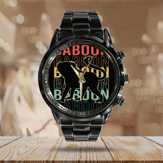 Baboon Monkey Ape Calendar Steel Band Watch