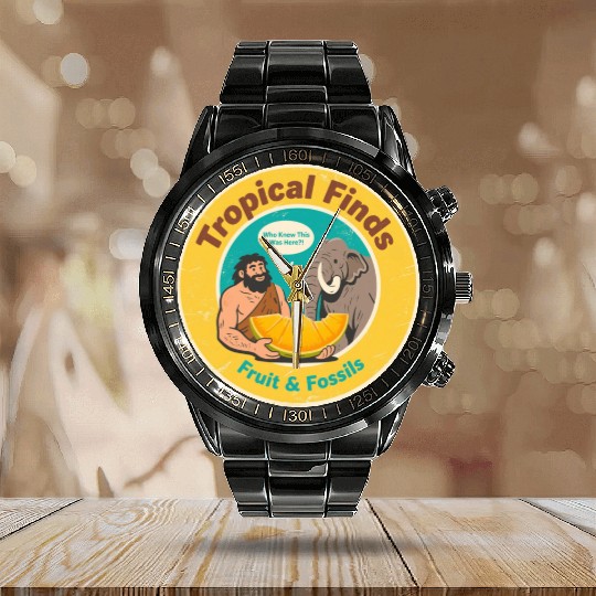 Caveman Mammoth Retro Ancient Fruit Discovery Calendar Steel Band Watch