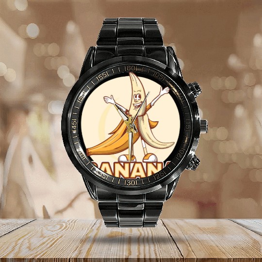 Playful Banana Character Illustration Calendar Steel Band Watch