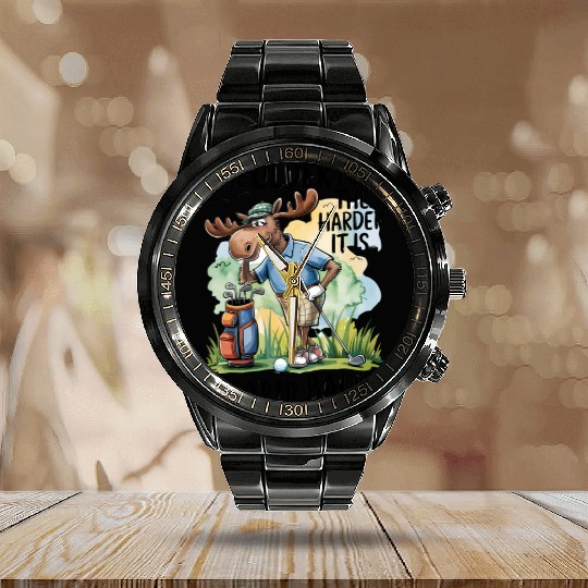 Funny Golf Moose Quote Calendar Steel Band Watch