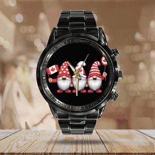 Canada Gnomes with Flag Calendar Steel Band Watch
