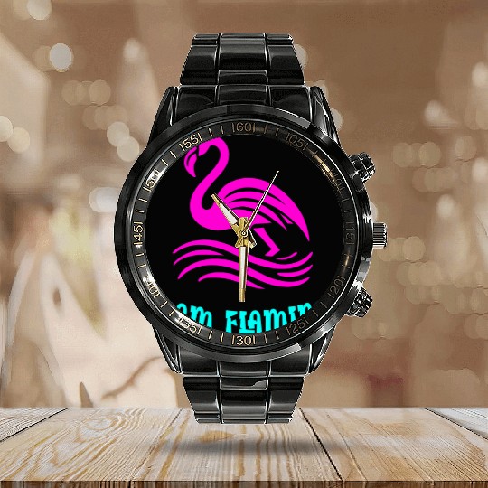 Team Flamingo Calendar Steel Band Watch