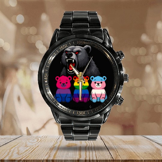 Mama Bear Pride Cubs Calendar Steel Band Watch