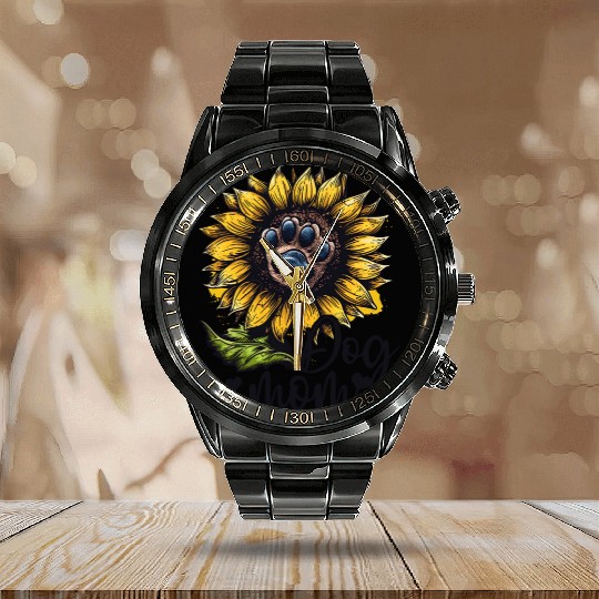 Dog Mom Sunflower Dog Lover Calendar Steel Band Watch