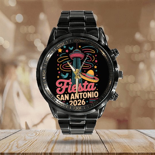 Funny San Antonio 2026 Fiesta Cinco De Mayo Tex Calendar Steel Band Watch