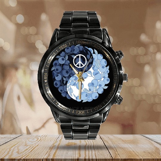 Balance & Berries – Yin Yang Blueberry Peace Desig Calendar Steel Band Watch