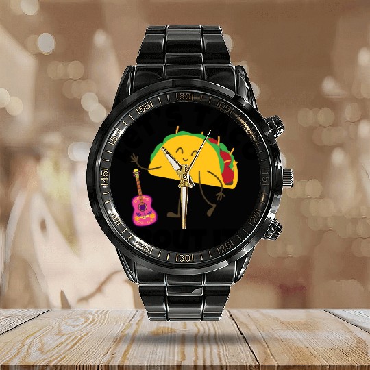 Taco Guitar Calendar Steel Band Watch – Funny Mexican Food Vibes