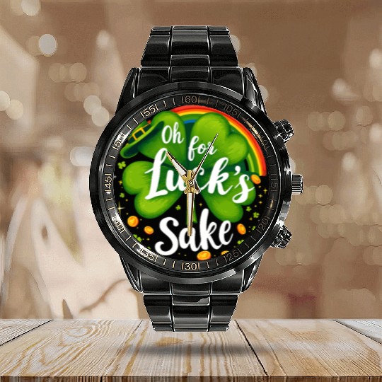 Funny Shamrock Clover Design Calendar Steel Band Watch
