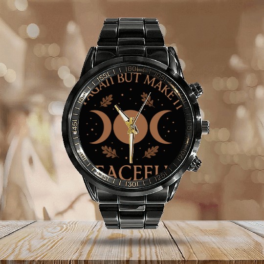 Pagan Pride Wiccan Lifestyle Earth Magic Witch Calendar Steel Band Watch