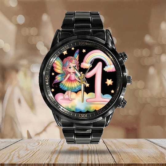 Magical Rainbow Fairy Elf 1st Birthday Girl Calendar Steel Band Watch