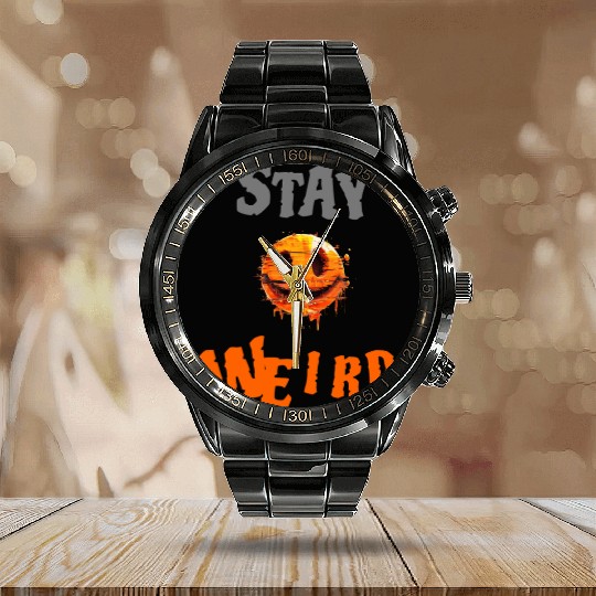 Stay Weird Smiling Design Calendar Steel Band Watch