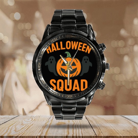 Halloween Squad – Funny Pumpkin Calendar Steel Band Watch